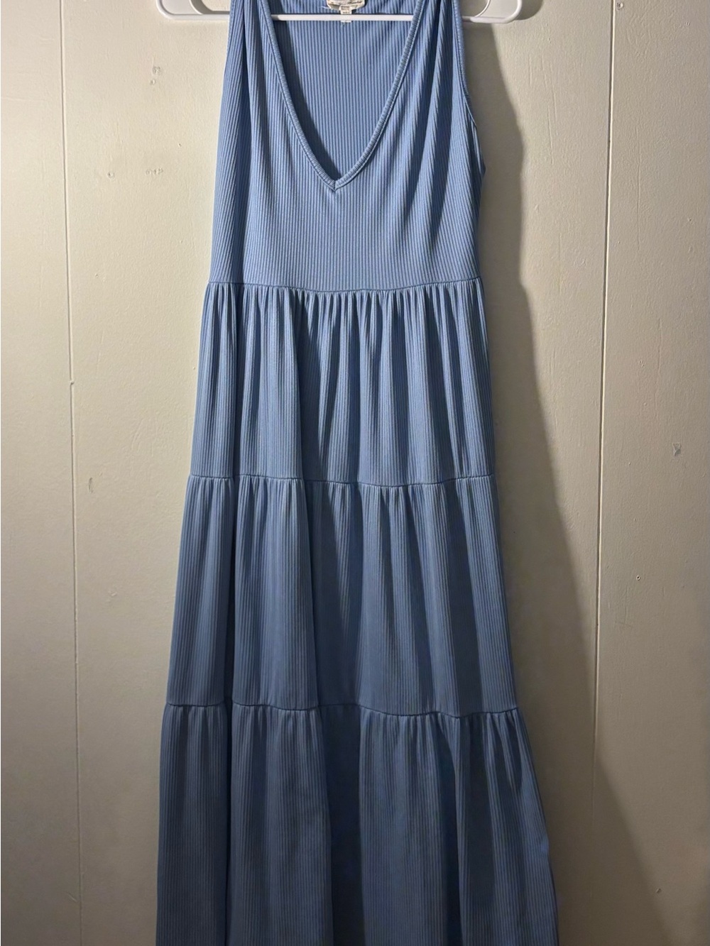 See You Monday Light Blue V-Neck Tiered Maxi Dress